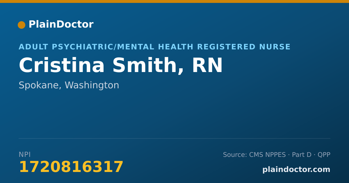 Shareable card for Cristina Smith, RN - Adult Psychiatric/Mental Health Registered Nurse, Spokane, WA