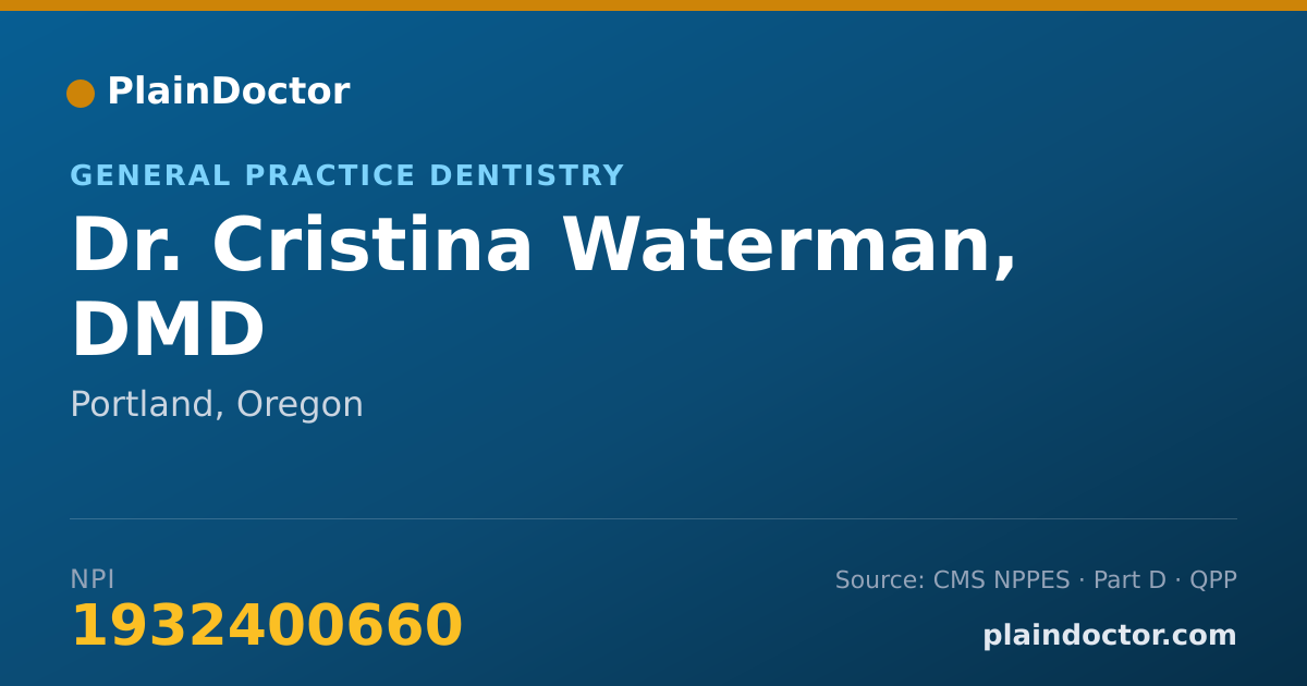 Shareable card for Cristina Waterman, DMD - General Practice Dentistry, Portland, OR