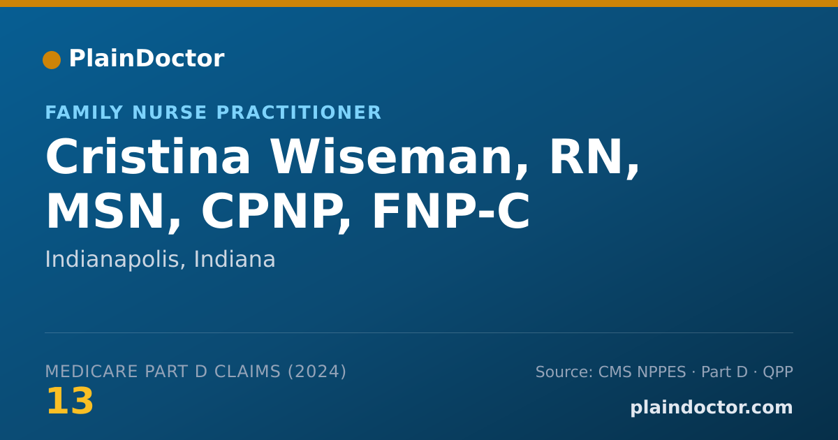 Shareable card for Cristina Wiseman, RN, MSN, CPNP, FNP-C - Family Nurse Practitioner, Indianapolis, IN