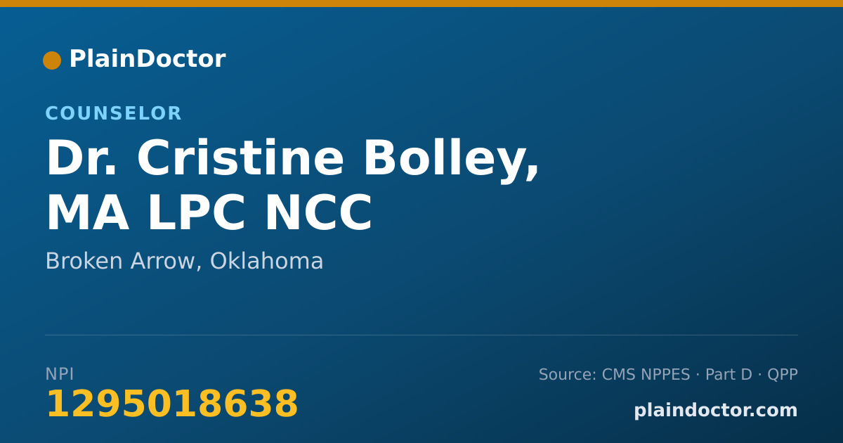 Shareable card for Cristine Bolley, MA LPC NCC - Counselor, Broken Arrow, OK