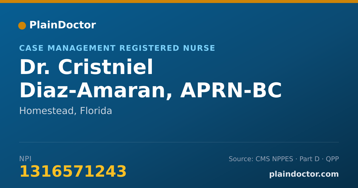 Shareable card for Cristniel Diaz-Amaran, APRN-BC - Case Management Registered Nurse, Homestead, FL