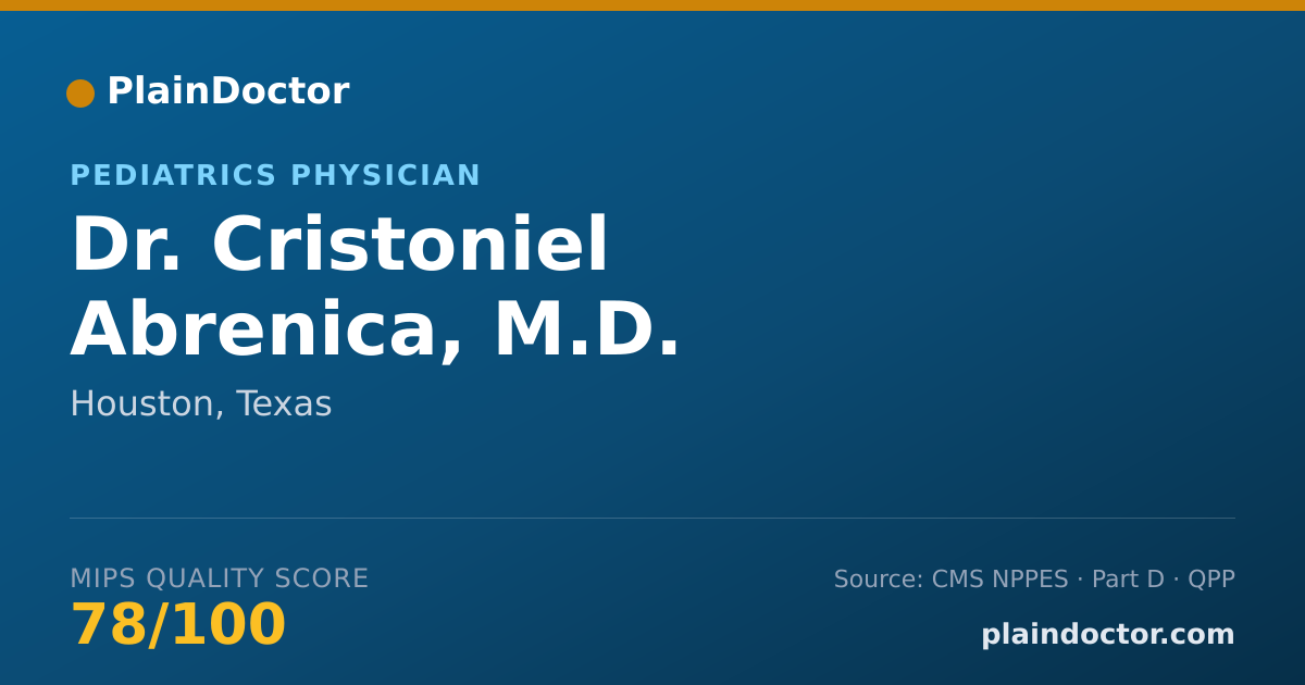 Shareable card for Cristoniel Abrenica, M.D. - Pediatrics Physician, Houston, TX