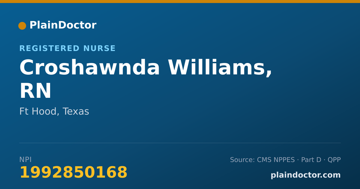 Shareable card for Croshawnda Williams, RN - Registered Nurse, Ft Hood, TX