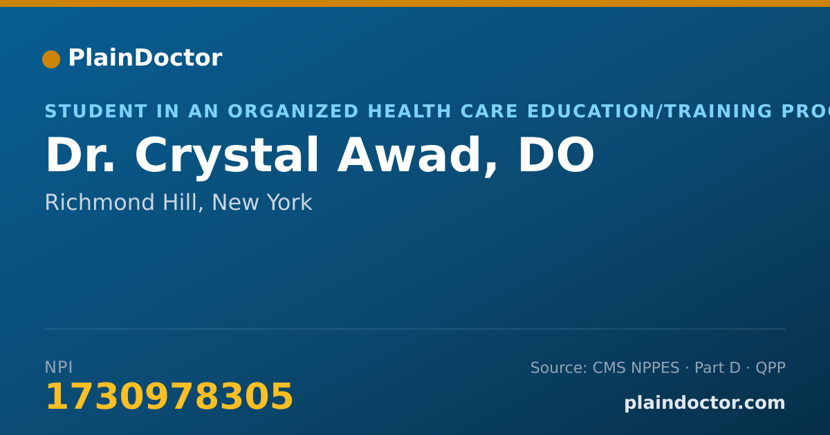 Shareable card for Crystal Awad, DO - Student in an Organized Health Care Education/Training Program, Richmond Hill, NY