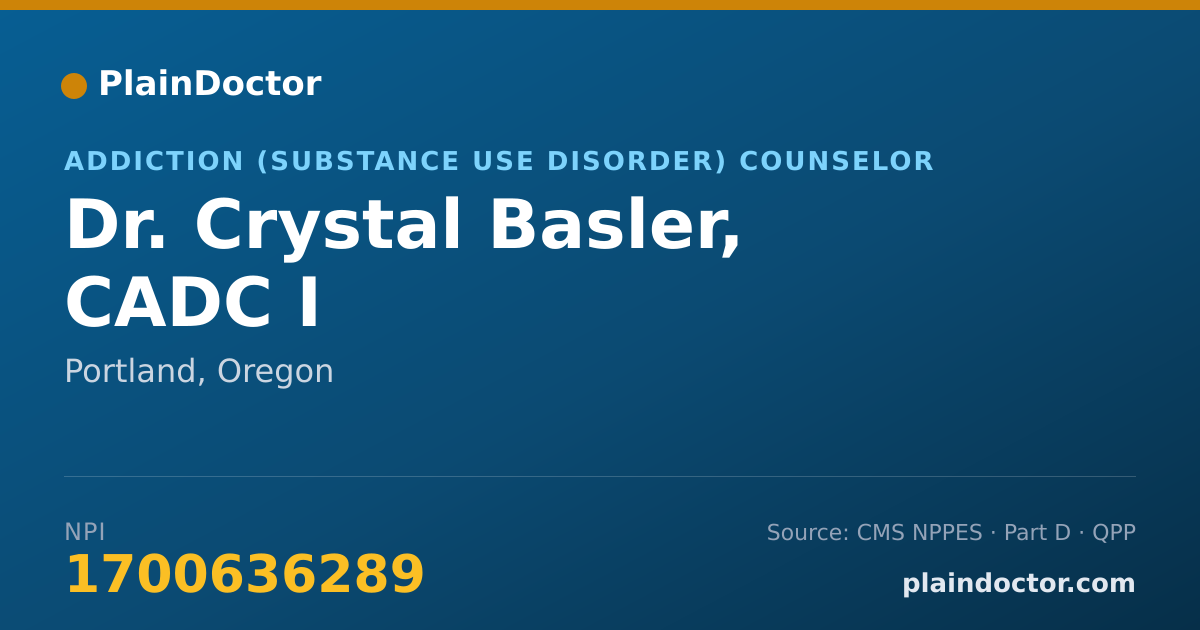 Shareable card for Crystal Basler, CADC I - Addiction (Substance Use Disorder) Counselor, Portland, OR