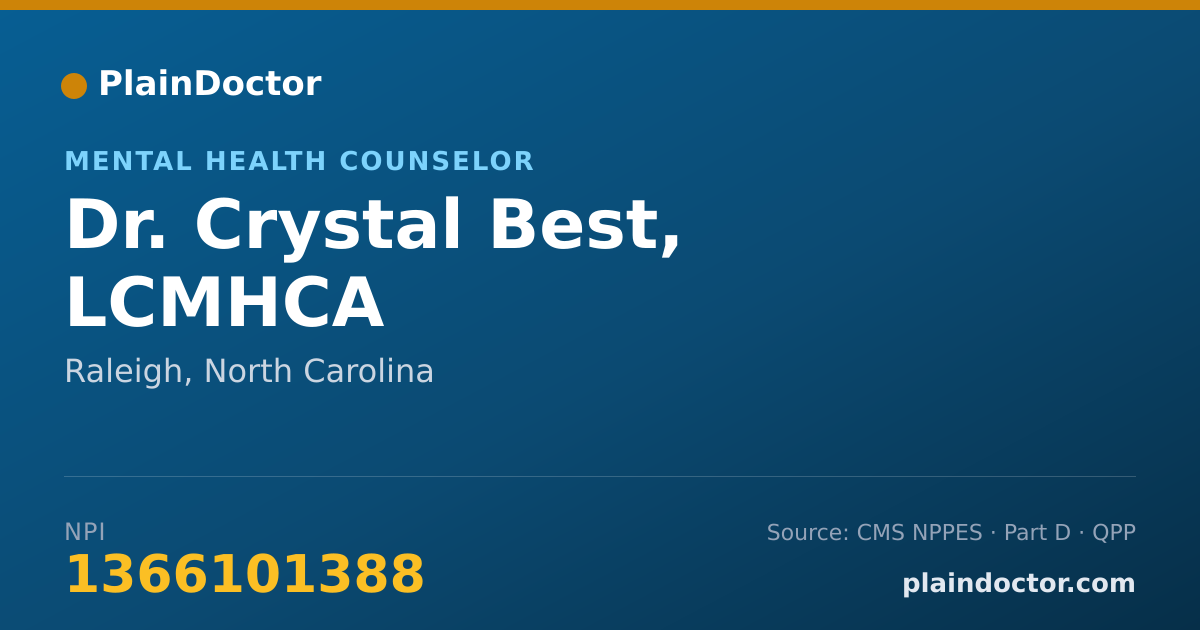 Shareable card for Crystal Best, LCMHCA - Mental Health Counselor, Raleigh, NC