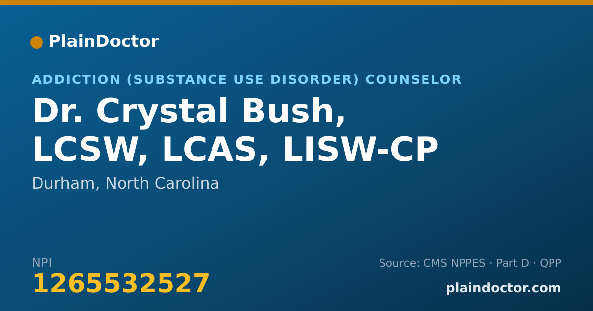 Shareable card for Crystal Bush, LCSW, LCAS, LISW-CP - Addiction (Substance Use Disorder) Counselor, Durham, NC