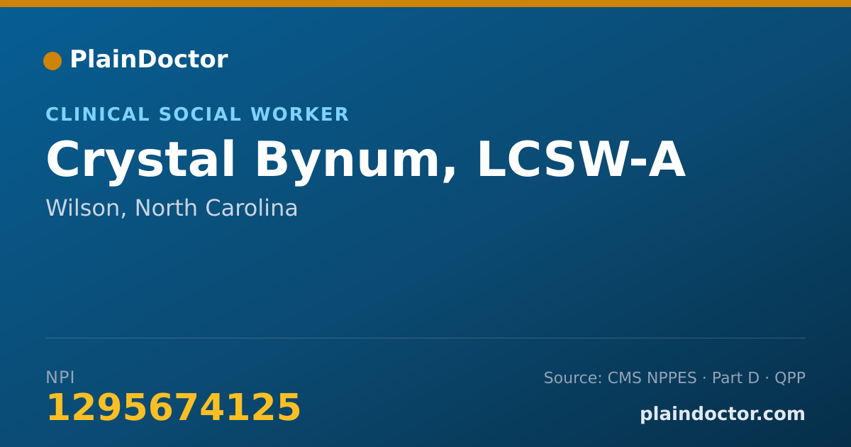 Shareable card for Crystal Bynum, LCSW-A - Clinical Social Worker, Wilson, NC
