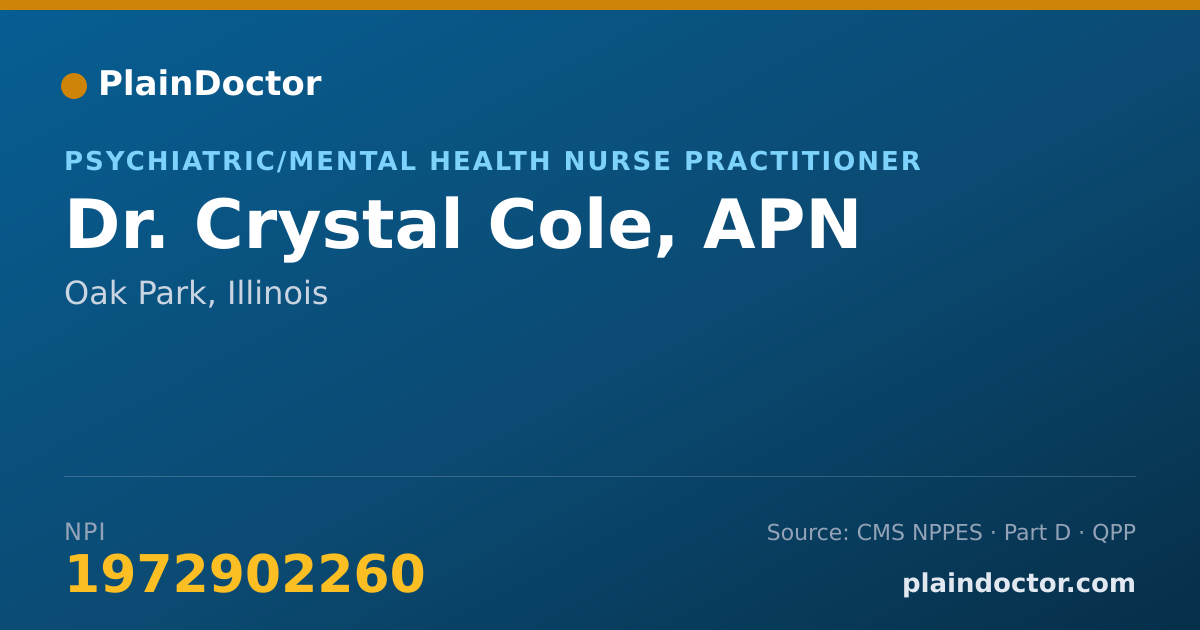 Shareable card for Crystal Cole, APN - Psychiatric/Mental Health Nurse Practitioner, Oak Park, IL