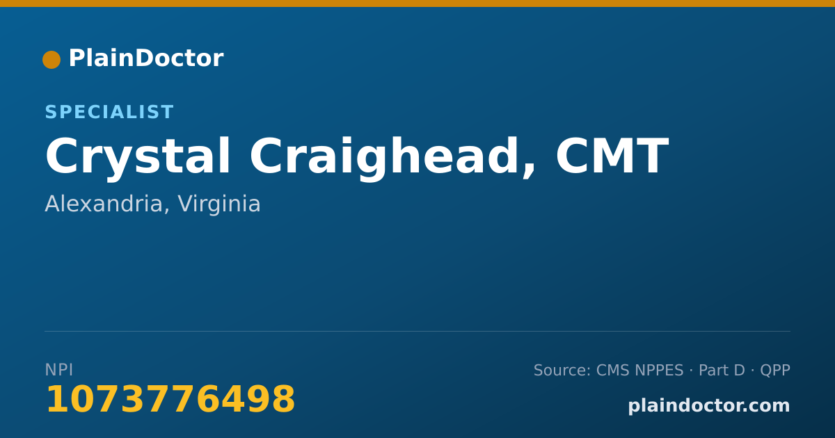 Shareable card for Crystal Craighead, CMT - Specialist, Alexandria, VA