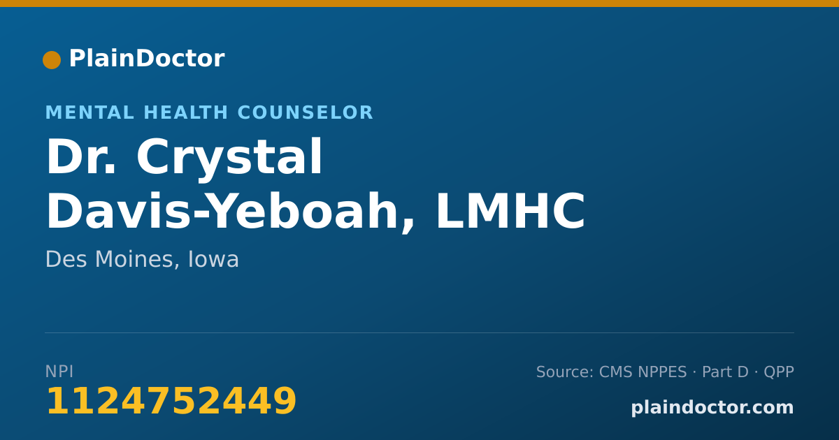 Shareable card for Crystal Davis-Yeboah, LMHC - Mental Health Counselor, Des Moines, IA