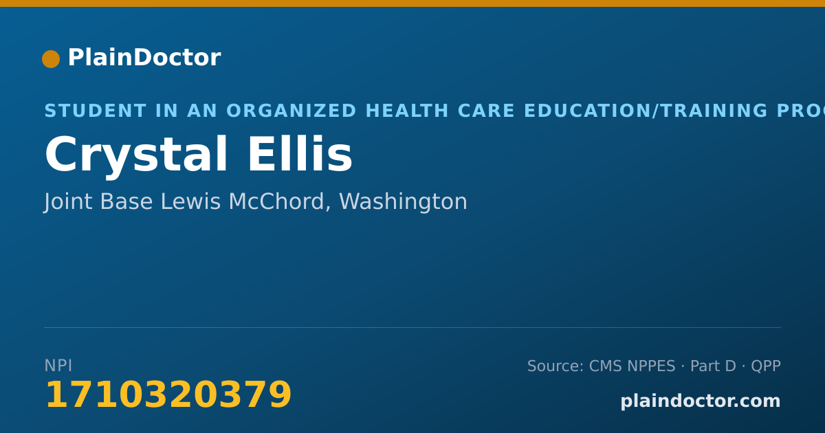Shareable card for Crystal Ellis - Student in an Organized Health Care Education/Training Program, Joint Base Lewis McChord, WA