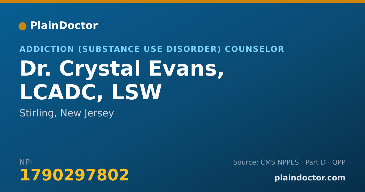 Shareable card for Crystal Evans, LCADC, LSW - Addiction (Substance Use Disorder) Counselor, Stirling, NJ