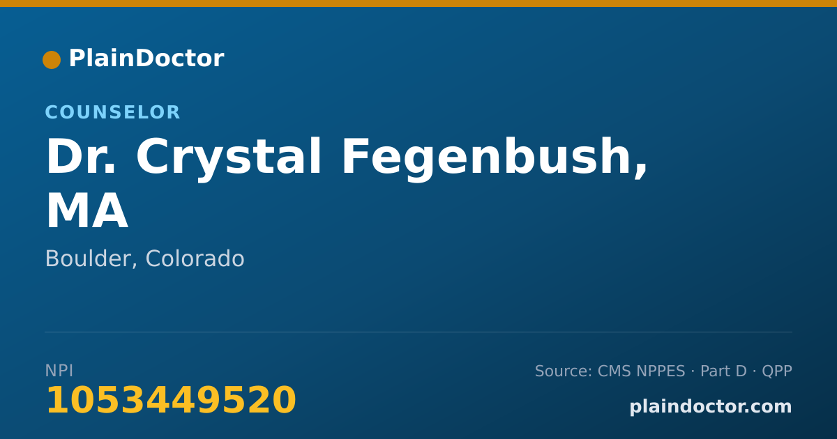 Shareable card for Crystal Fegenbush, MA - Counselor, Boulder, CO