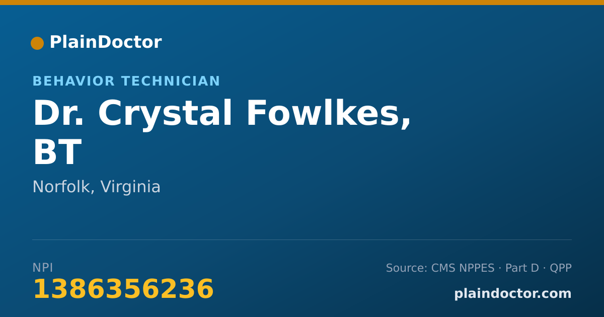 Shareable card for Crystal Fowlkes, BT - Behavior Technician, Norfolk, VA