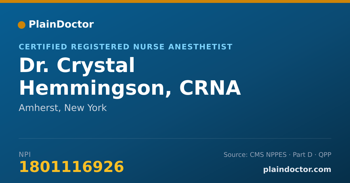 Shareable card for Crystal Hemmingson, CRNA - Certified Registered Nurse Anesthetist, Amherst, NY