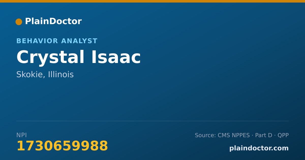 Shareable card for Crystal Isaac - Behavior Analyst, Skokie, IL
