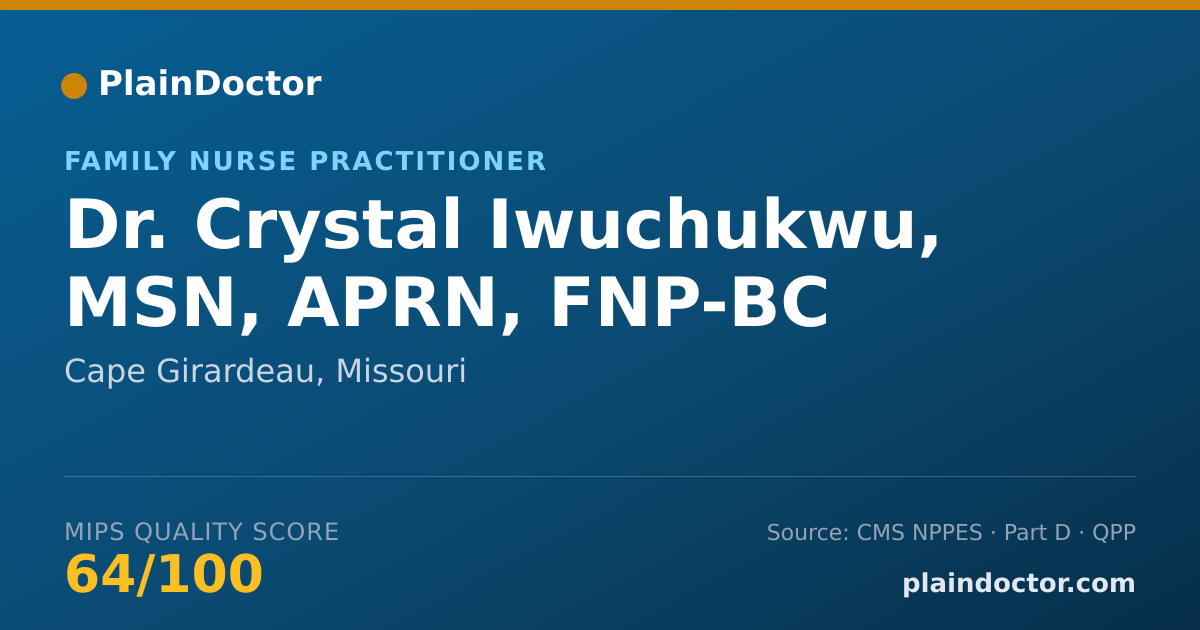 Shareable card for Crystal Iwuchukwu, MSN, APRN, FNP-BC - Family Nurse Practitioner, Cape Girardeau, MO