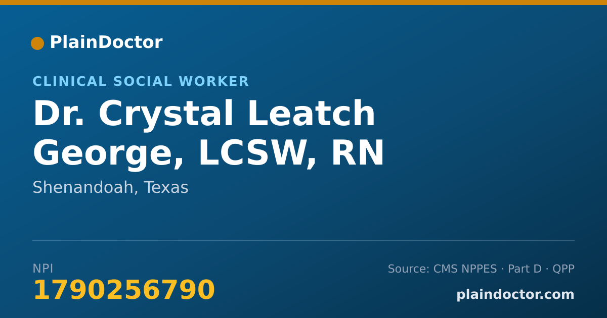 Shareable card for Crystal Leatch George, LCSW, RN - Clinical Social Worker, Shenandoah, TX