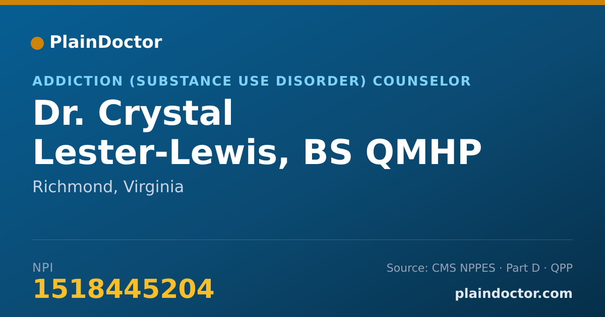 Shareable card for Crystal Lester-Lewis, BS QMHP RPRS CSAC-A - Addiction (Substance Use Disorder) Counselor, Richmond, VA