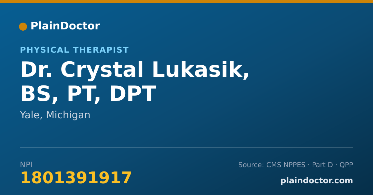 Shareable card for Crystal Lukasik, BS, PT, DPT - Physical Therapist, Yale, MI