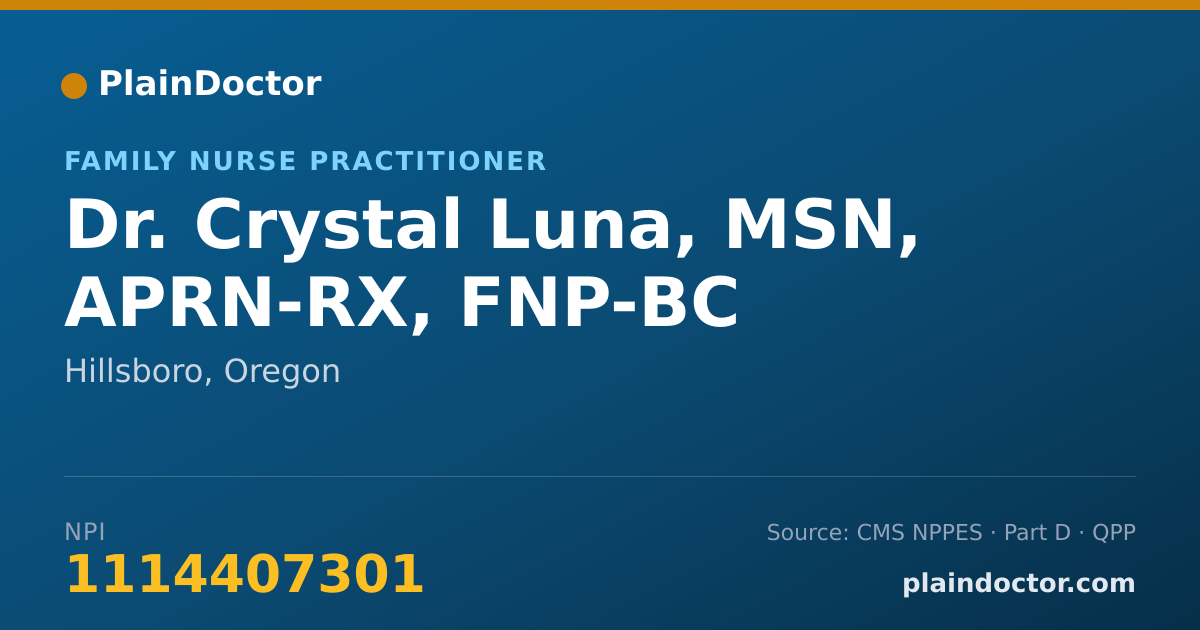 Shareable card for Crystal Luna, MSN, APRN-RX, FNP-BC - Family Nurse Practitioner, Hillsboro, OR