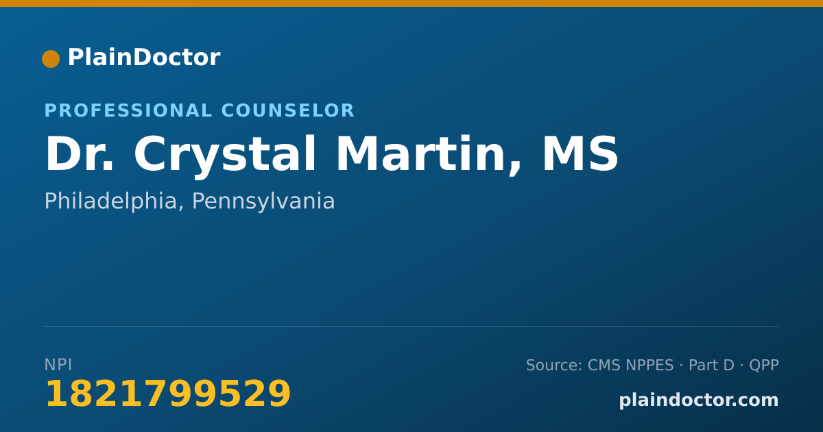 Shareable card for Crystal Martin, MS - Professional Counselor, Philadelphia, PA