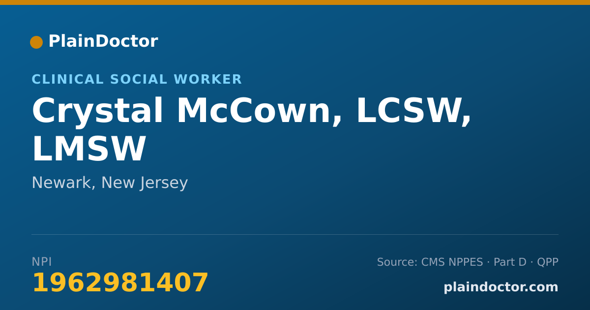 Shareable card for Crystal McCown, LCSW, LMSW - Clinical Social Worker, Newark, NJ