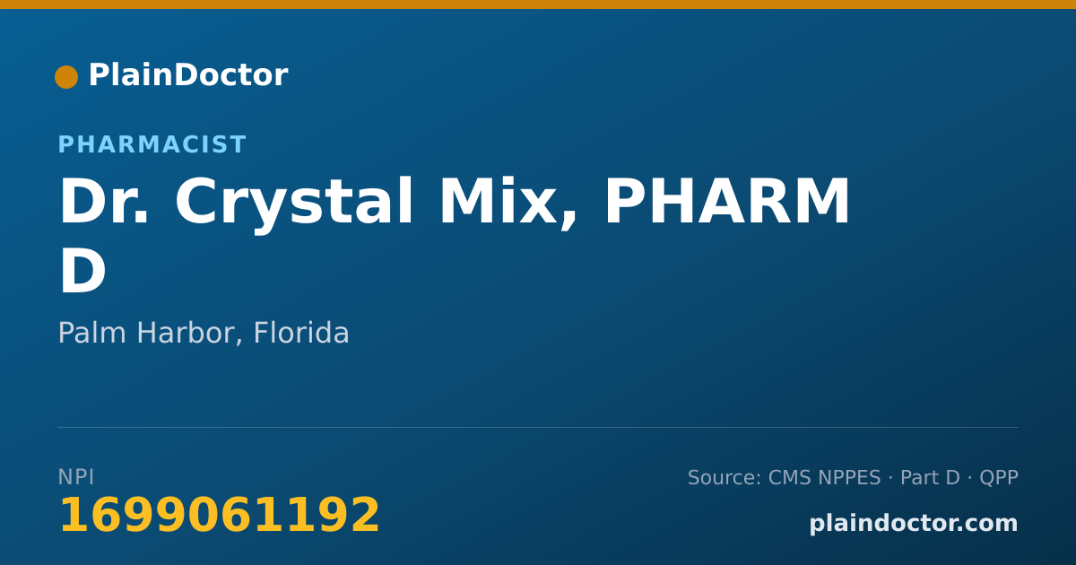 Shareable card for Crystal Mix, PHARM D - Pharmacist, Palm Harbor, FL