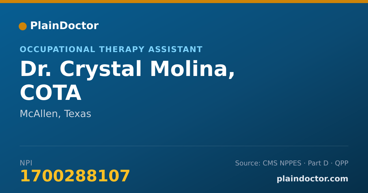 Shareable card for Crystal Molina, COTA - Occupational Therapy Assistant, McAllen, TX