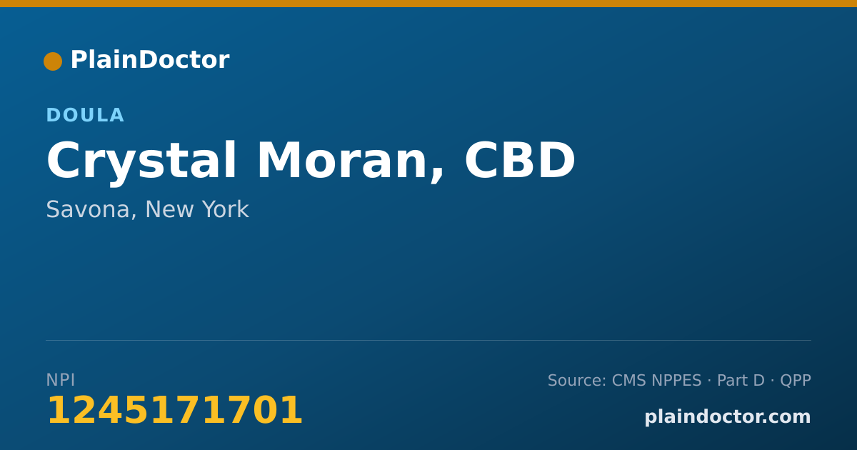 Shareable card for Crystal Moran, CBD - Doula, Savona, NY
