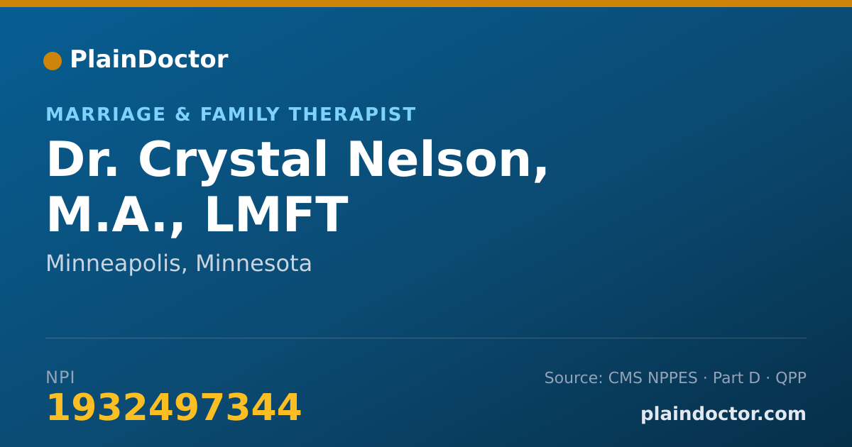 Shareable card for Crystal Nelson, M.A., LMFT - Marriage & Family Therapist, Minneapolis, MN