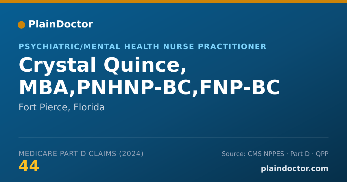 Shareable card for Crystal Quince, MBA,PNHNP-BC,FNP-BC - Psychiatric/Mental Health Nurse Practitioner, Fort Pierce, FL