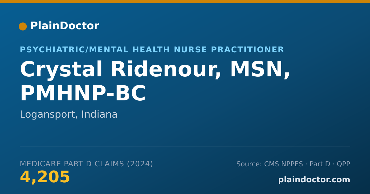 Shareable card for Crystal Ridenour, MSN, PMHNP-BC - Psychiatric/Mental Health Nurse Practitioner, Logansport, IN