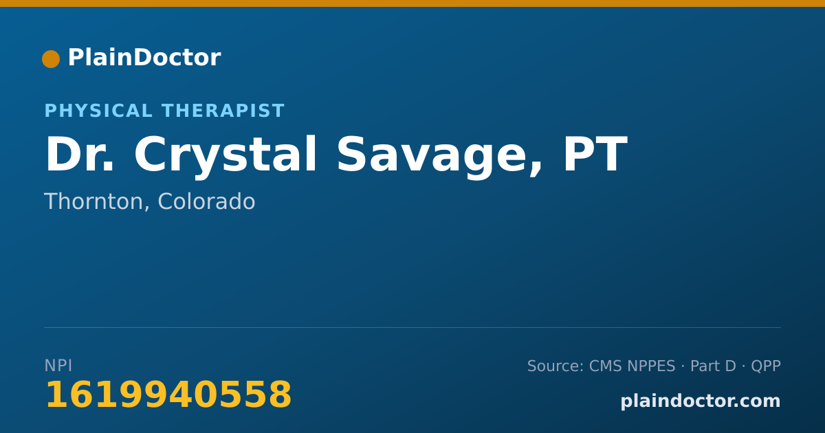 Shareable card for Crystal Savage, PT - Physical Therapist, Thornton, CO