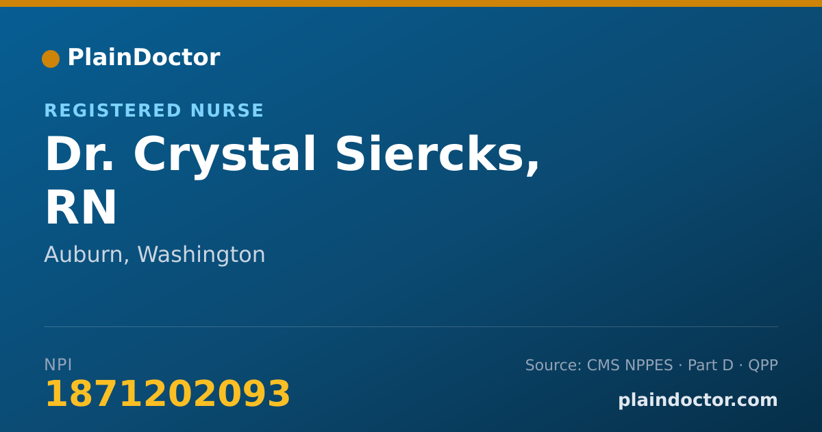 Shareable card for Crystal Siercks, RN - Registered Nurse, Auburn, WA