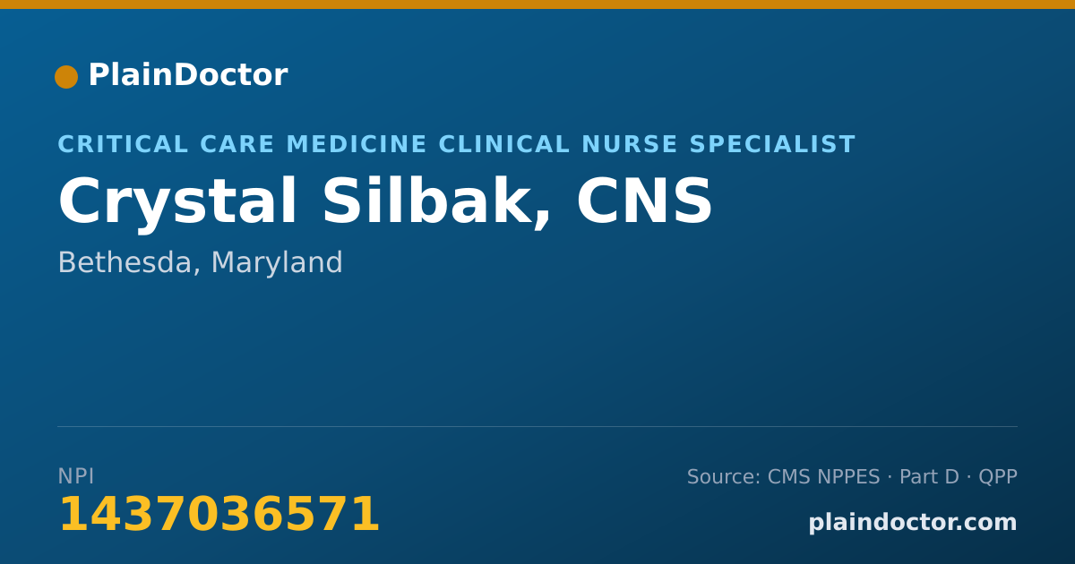 Shareable card for Crystal Silbak, CNS - Critical Care Medicine Clinical Nurse Specialist, Bethesda, MD