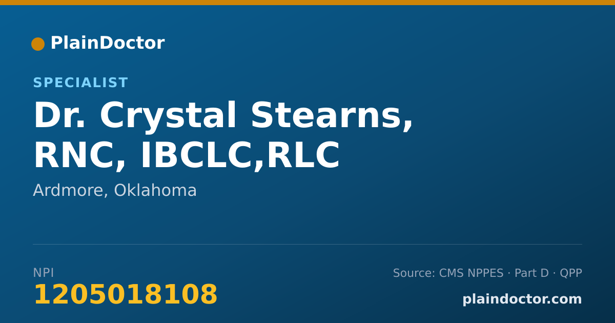 Shareable card for Crystal Stearns, RNC,  IBCLC,RLC - Specialist, Ardmore, OK