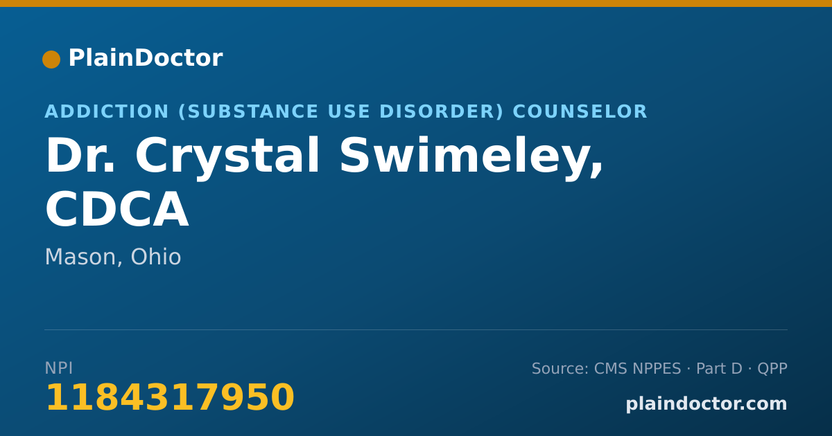 Shareable card for Crystal Swimeley, CDCA - Addiction (Substance Use Disorder) Counselor, Mason, OH