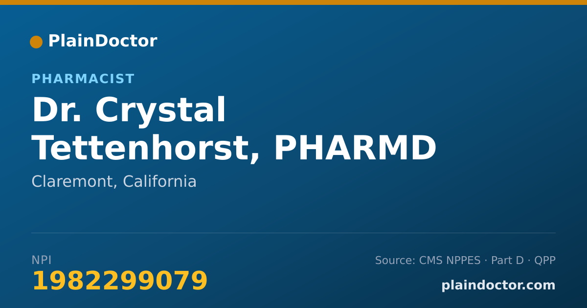 Shareable card for Crystal Tettenhorst, PHARMD - Pharmacist, Claremont, CA