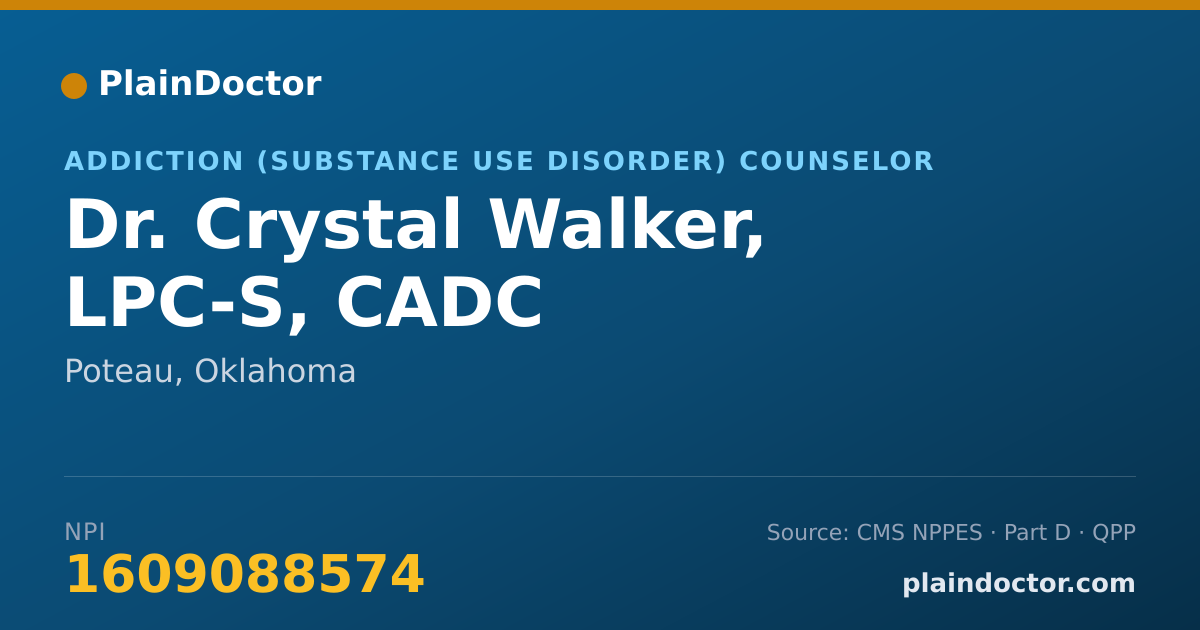 Shareable card for Crystal Walker, LPC-S, CADC - Addiction (Substance Use Disorder) Counselor, Poteau, OK