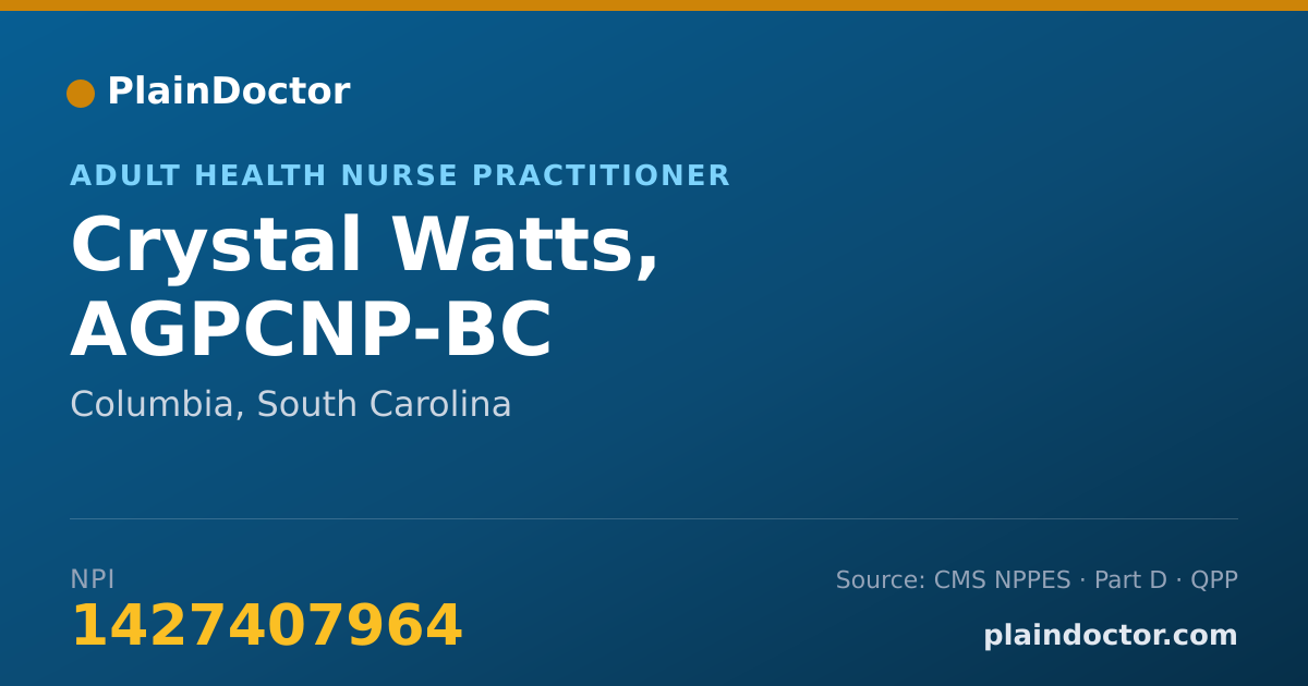 Shareable card for Crystal Watts, AGPCNP-BC - Adult Health Nurse Practitioner, Columbia, SC