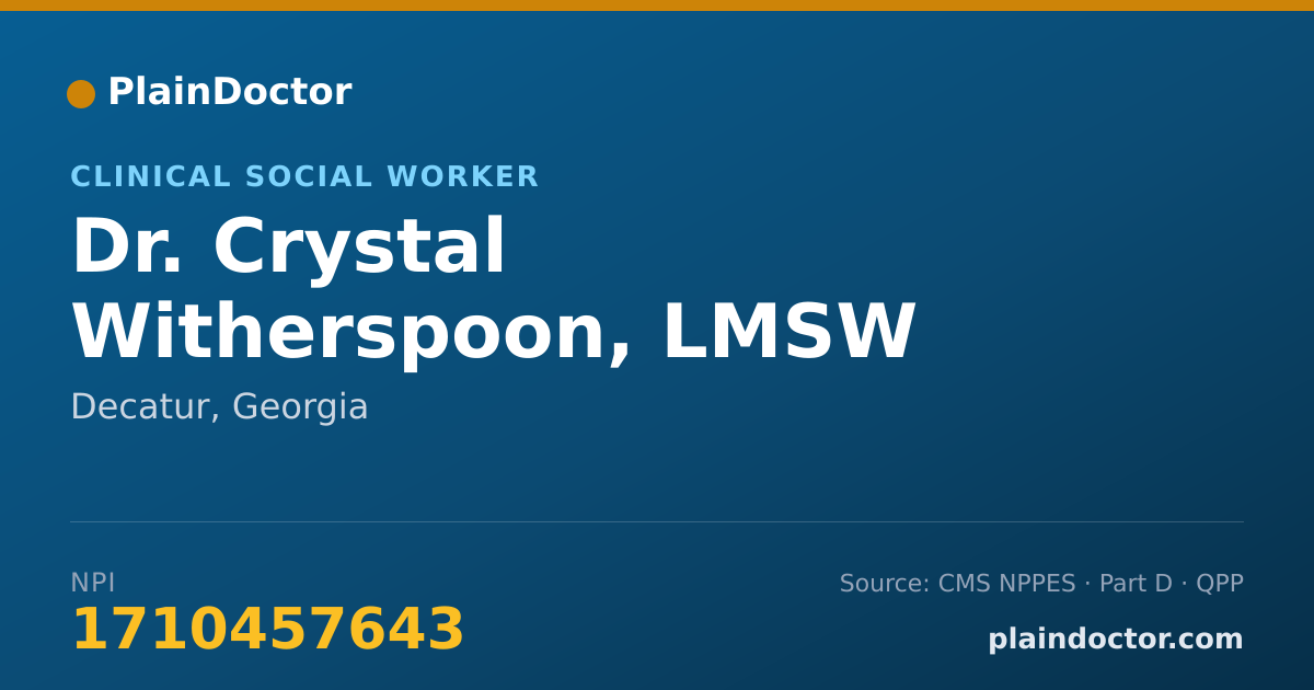 Shareable card for Crystal Witherspoon, LMSW - Clinical Social Worker, Decatur, GA