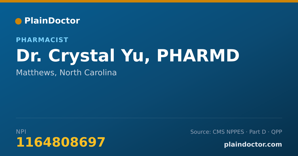 Shareable card for Crystal Yu, PHARMD - Pharmacist, Matthews, NC