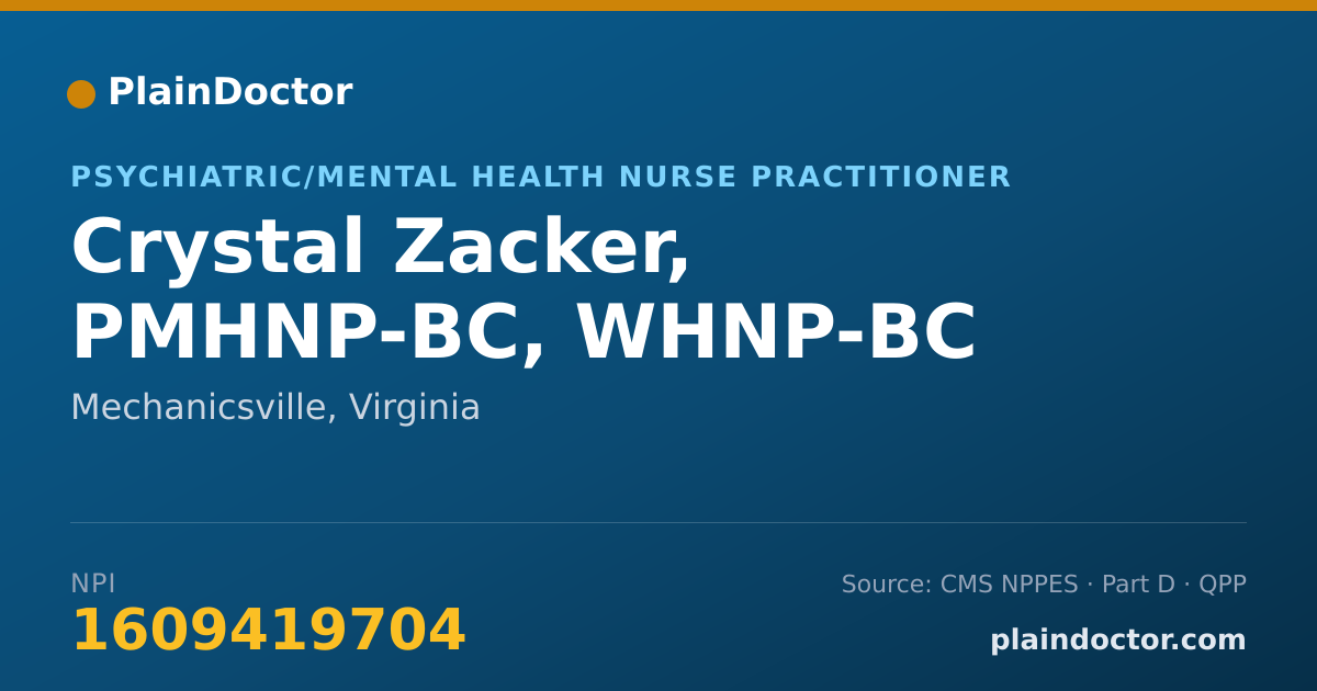Shareable card for Crystal Zacker, PMHNP-BC, WHNP-BC - Women's Health Nurse Practitioner, Mechanicsville, VA