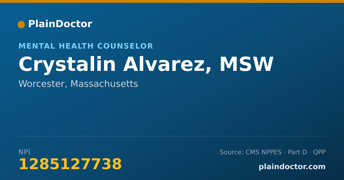 Shareable card for Crystalin Alvarez, MSW - Mental Health Counselor, Worcester, MA