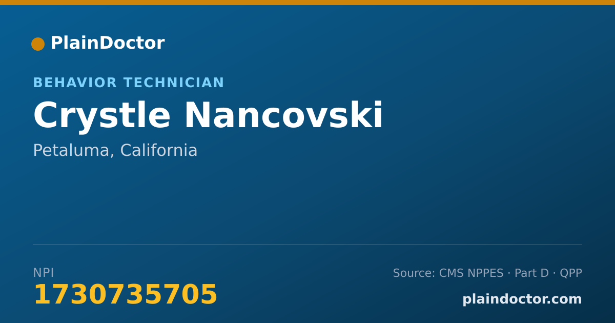 Shareable card for Crystle Nancovski - Behavior Technician, Petaluma, CA