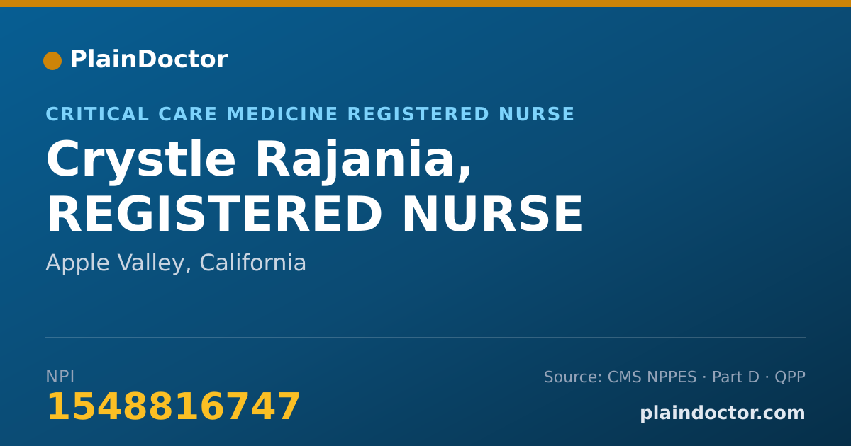 Shareable card for Crystle Rajania, REGISTERED NURSE - Critical Care Medicine Registered Nurse, Apple Valley, CA