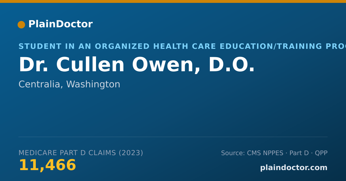 Shareable card for Cullen Owen, D.O. - Student in an Organized Health Care Education/Training Program, Centralia, WA