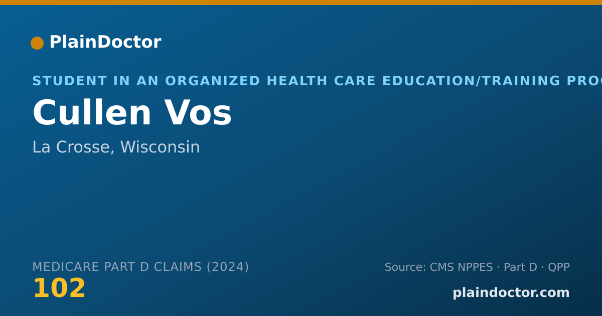 Shareable card for Cullen Vos - Student in an Organized Health Care Education/Training Program, La Crosse, WI